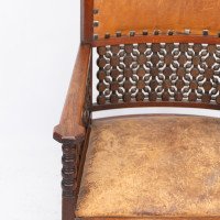 Liberty & Co., Arts & Crafts Moorish Armchair with Original Leather Seat - Thumbnail 12
