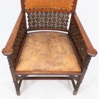Liberty & Co., Arts & Crafts Moorish Armchair with Original Leather Seat - Thumbnail 10