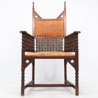 Liberty & Co., Arts & Crafts Moorish Armchair with Original Leather Seat - Thumbnail 14