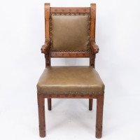 John Pollard Seddon Rare Gothic Oak Armchair with Carved Dog Heads to the Arms - Thumbnail 2