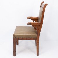 John Pollard Seddon a Rare Gothic Oak Armchair with Carved Dog Heads to the Arms - Thumbnail 4