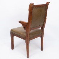 John Pollard Seddon Rare Gothic Oak Armchair with Carved Dog Heads to the Arms - Thumbnail 15