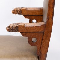 John Pollard Seddon Rare Gothic Oak Armchair with Carved Dog Heads to the Arms - Thumbnail 8