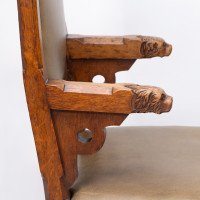 John Pollard Seddon Rare Gothic Oak Armchair with Carved Dog Heads to the Arms - Thumbnail 9