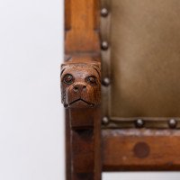 John Pollard Seddon a Rare Gothic Oak Armchair with Carved Dog Heads to the Arms - Thumbnail 10