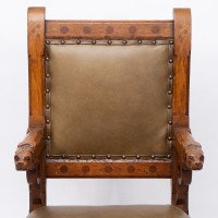 John Pollard Seddon Rare Gothic Oak Armchair with Carved Dog Heads to the Arms - Thumbnail 6