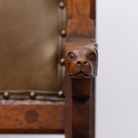 John Pollard Seddon Rare Gothic Oak Armchair with Carved Dog Heads to the Arms - Thumbnail 11