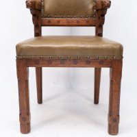 John Pollard Seddon a Rare Gothic Oak Armchair with Carved Dog Heads to the Arms - Thumbnail 12