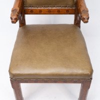 John Pollard Seddon Rare Gothic Oak Armchair with Carved Dog Heads to the Arms - Thumbnail 7