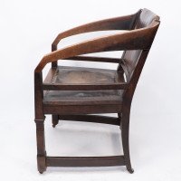 Henry Van De Velde, Style of. Arts & Crafts Oak Armchair Original Leather - Thumbnail 4