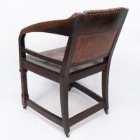 Henry Van De Velde, Style of. Arts & Crafts Oak Armchair Original Leather - Thumbnail 16