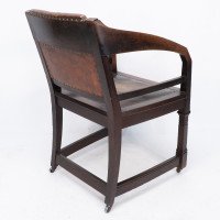 Henry Van De Velde Style of an Arts & Crafts Oak Armchair Original Leather - Thumbnail 14