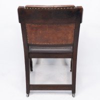 Henry Van De Velde, Style of. Arts & Crafts Oak Armchair Original Leather - Thumbnail 15
