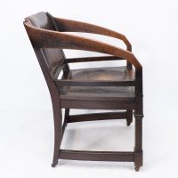 Henry Van De Velde, Style of. An Arts & Crafts Oak Armchair Original Leather - Thumbnail 5