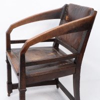 Henry Van De Velde Style of an Arts & Crafts Oak Armchair Original Leather - Thumbnail 6