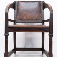 Henry Van De Velde Style of an Arts & Crafts Oak Armchair Original Leather - Thumbnail 10