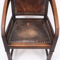 Henry Van De Velde Style of an Arts & Crafts Oak Armchair Original Leather - Thumbnail 8