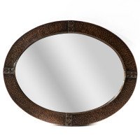 Arts & Crafts Hand-Hammered Copper Oval Mirror with Riveted Straps c.1910