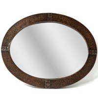 Arts & Crafts Hand-Hammered Copper Oval Mirror with Riveted Straps c.1910 - Thumbnail 2