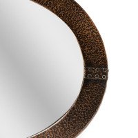 Arts & Crafts Hand-Hammered Copper Oval Mirror with Riveted Straps c.1910 - Thumbnail 7