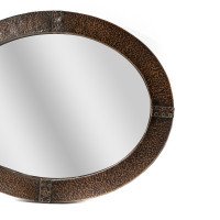 Arts & Crafts Hand-Hammered Copper Oval Mirror with Riveted Straps c.1910 - Thumbnail 5