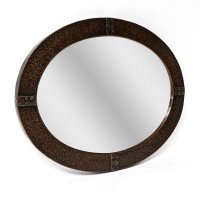 Arts & Crafts Hand-Hammered Copper Oval Mirror with Riveted Straps c.1910 - Thumbnail 3