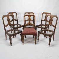 Charles Bevan for Gillow & Co., attributed, Set of Six Aesthetic Movement Oak Dining Chairs - Thumbnail 2