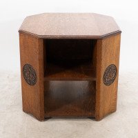 Heal's. Arts & Crafts Octagonal Oak Bookcase/side Table with Carved Decoration - Thumbnail 3
