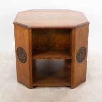 Heal's. Arts & Crafts Octagonal Oak Bookcase/side Table with Carved Decoration - Thumbnail 5