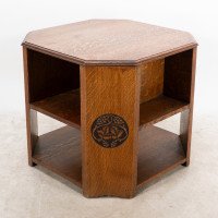 Heal's. Arts & Crafts Octagonal Oak Bookcase/side Table with Carved Decoration - Thumbnail 6