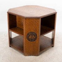 Heal's. Arts & Crafts Octagonal Oak Bookcase/side Table with Carved Decoration - Thumbnail 8