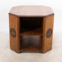 Heal's. Arts & Crafts Octagonal Oak Bookcase/side Table with Carved Decoration - Thumbnail 7