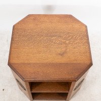Heals. An Arts & Crafts Octagonal Oak Bookcase/side Table with Carved Decoration - Thumbnail 10