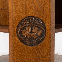 Heals. An Arts & Crafts Octagonal Oak Bookcase/side Table with Carved Decoration - Thumbnail 12