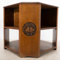 Heal's. Arts & Crafts Octagonal Oak Bookcase/side Table with Carved Decoration - Thumbnail 11