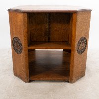 Heals. An Arts & Crafts Octagonal Oak Bookcase/side Table with Carved Decoration - Thumbnail 13