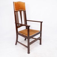 Liberty & Co., Two Arts & Crafts Mahogany Armchairs with Stylized Floral Inlays - Thumbnail 2