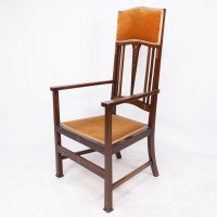 Liberty & Co., Two Arts & Crafts Mahogany Armchairs with Stylized Floral Inlays - Thumbnail 4