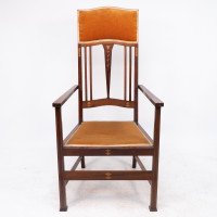 Liberty & Co., Two Arts & Crafts Mahogany Armchairs with Stylized Floral Inlays - Thumbnail 3
