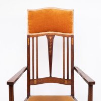 Liberty & Co., Two Arts & Crafts Mahogany Armchairs with Stylised Floral Inlays - Thumbnail 7