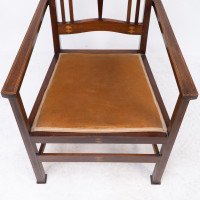 Liberty & Co., Two Arts & Crafts Mahogany Armchairs with Stylised Floral Inlays - Thumbnail 9