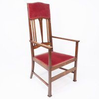 Liberty & Co., Two Arts & Crafts Mahogany Armchairs with Stylized Floral Inlays - Thumbnail 12