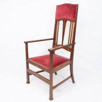 Liberty & Co., Two Arts & Crafts Mahogany Armchairs with Stylized Floral Inlays - Thumbnail 14