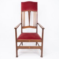 Liberty & Co., Two Arts & Crafts Mahogany Armchairs with Stylized Floral Inlays - Thumbnail 13