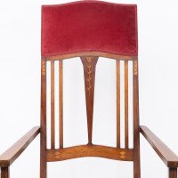 Liberty & Co., Two Arts & Crafts Mahogany Armchairs with Stylized Floral Inlays - Thumbnail 17