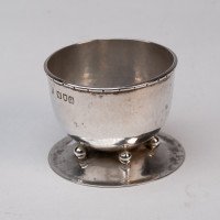 C. R. Ashbee GOH. A Rare Pair of Arts & Crafts Handcrafted Hammered Silver Salts - Thumbnail 4