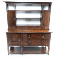 C. R. Ashbee Made at the Guild of Handicraft. Arts & Crafts Oak Sideboard with Flaring Cornice - Thumbnail 2