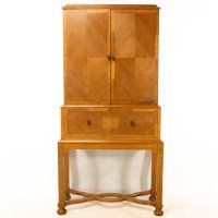 Charles Spooner Arts & Crafts Oak Secretaire Cabinet with Serpentine Stretchers - Thumbnail 2