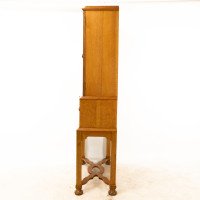 Charles Spooner Arts & Crafts Oak Secretaire Cabinet with Serpentine Stretchers - Thumbnail 4