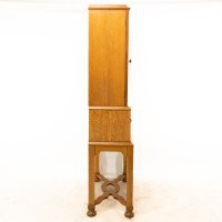 Charles Spooner Arts & Crafts Oak Secretaire Cabinet with Serpentine Stretchers - Thumbnail 5